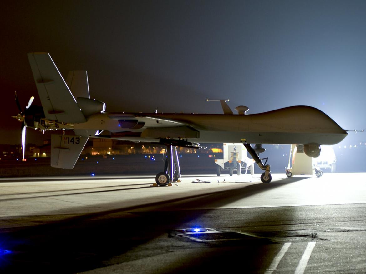 An MQ-9 Reaper sits on the flight line at Hurlburt Field Fla., April 24, 2014. The MQ-9 Reaper is an armed, multi-mission, medium-altitude, long-endurance remotely piloted aircraft. 