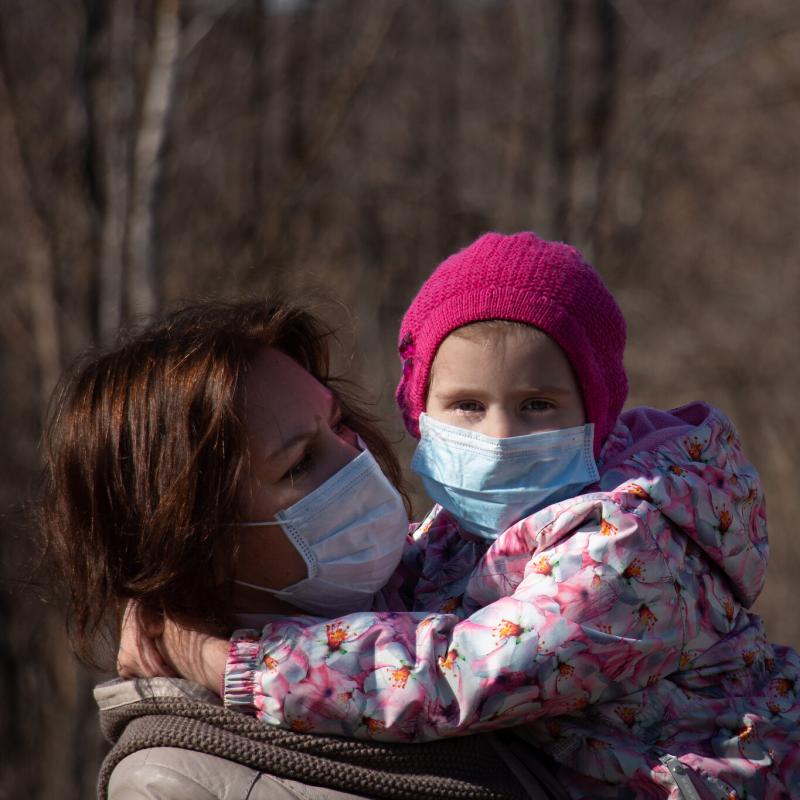 Coronavirus - baby and mom wearing masks