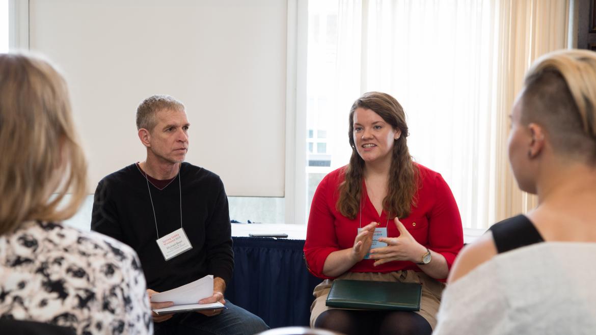 Students engage in conversation during Spring Lobby Weekend