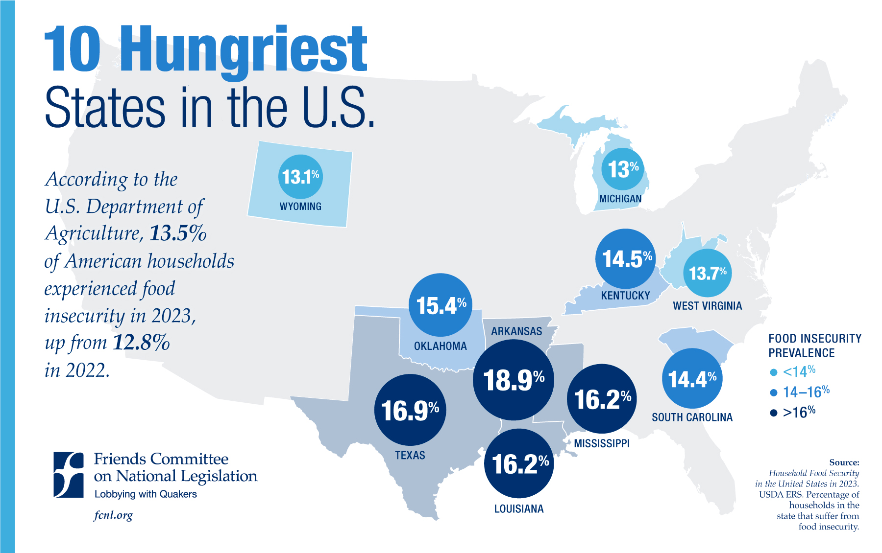 Map of the Top 10 Hungriest States 2023