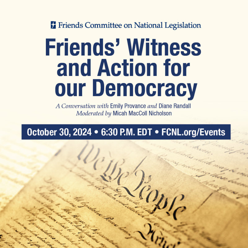 Flyer for Friends' Witness and Action for our Democracy